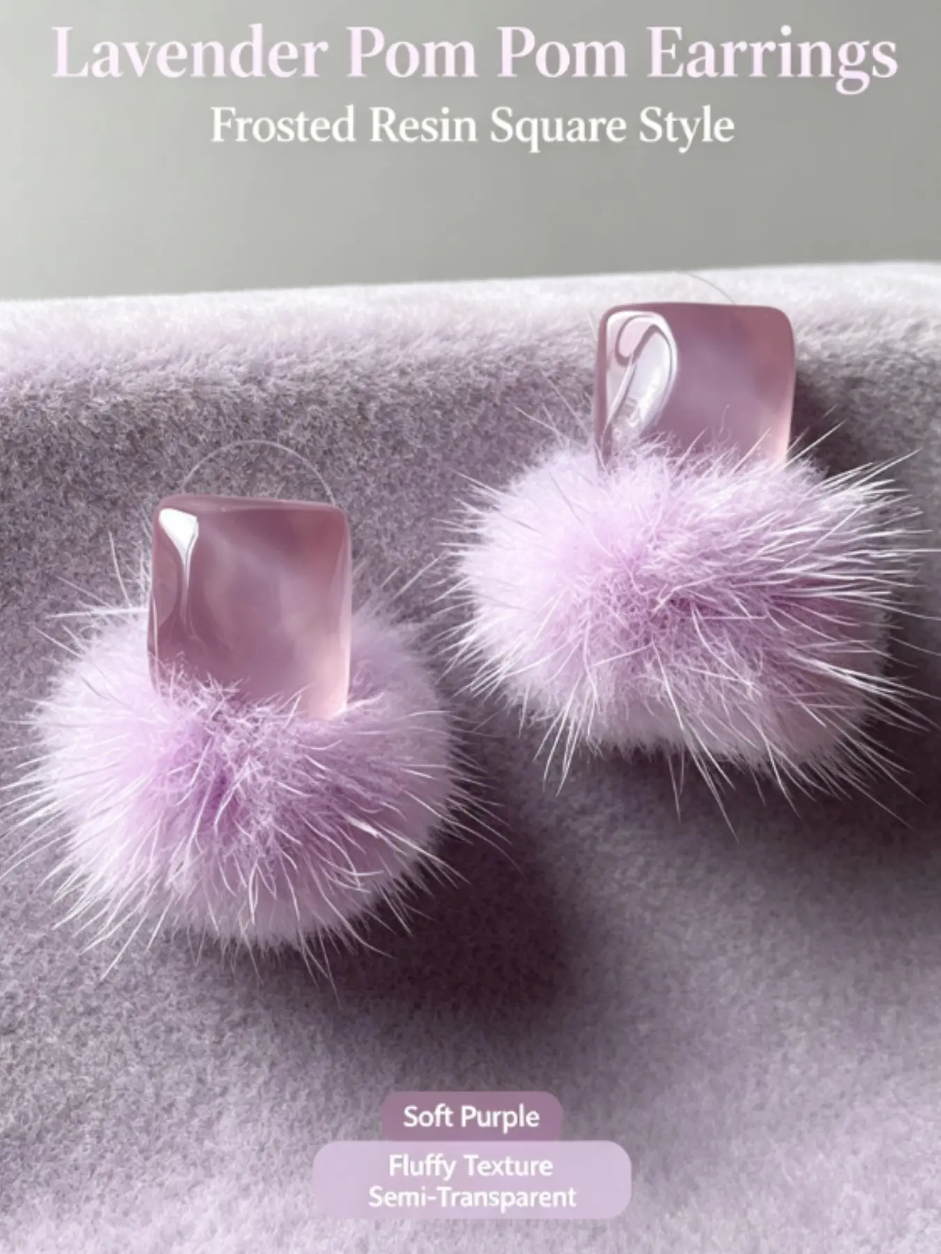 「Fashion Mink Fur Earrings, Sweet Autumn Winter Girl Heart Studs, Semi-Transparent Resin, Gentle Ear Dangles, Perfect Gift🎁」
