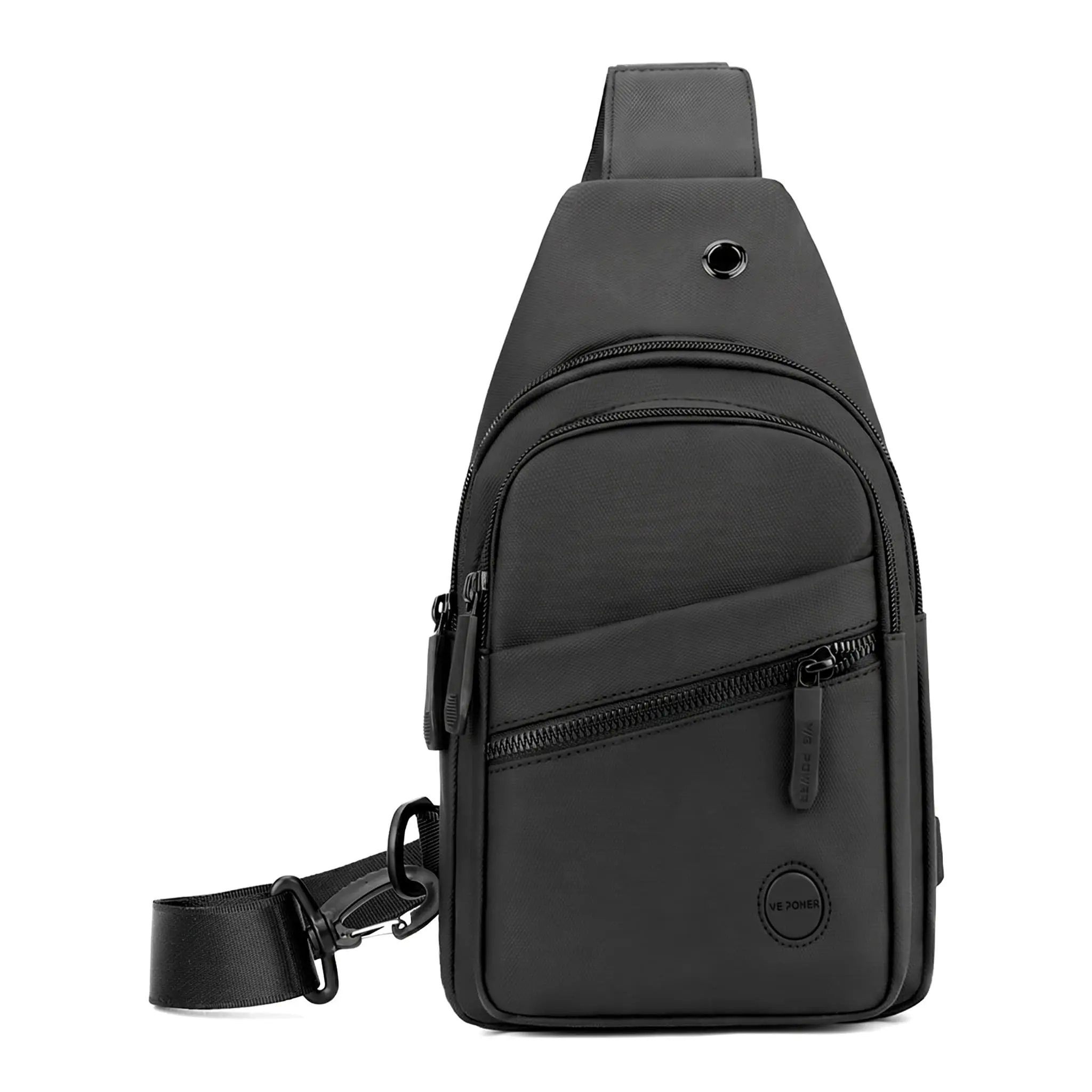 Men's Waterproof Sling Bag with USB & Headphone Port - Sleek Crossbody Chest Daypack with Quick-Access Card Pocket for Urban Commute, Travel & EDC