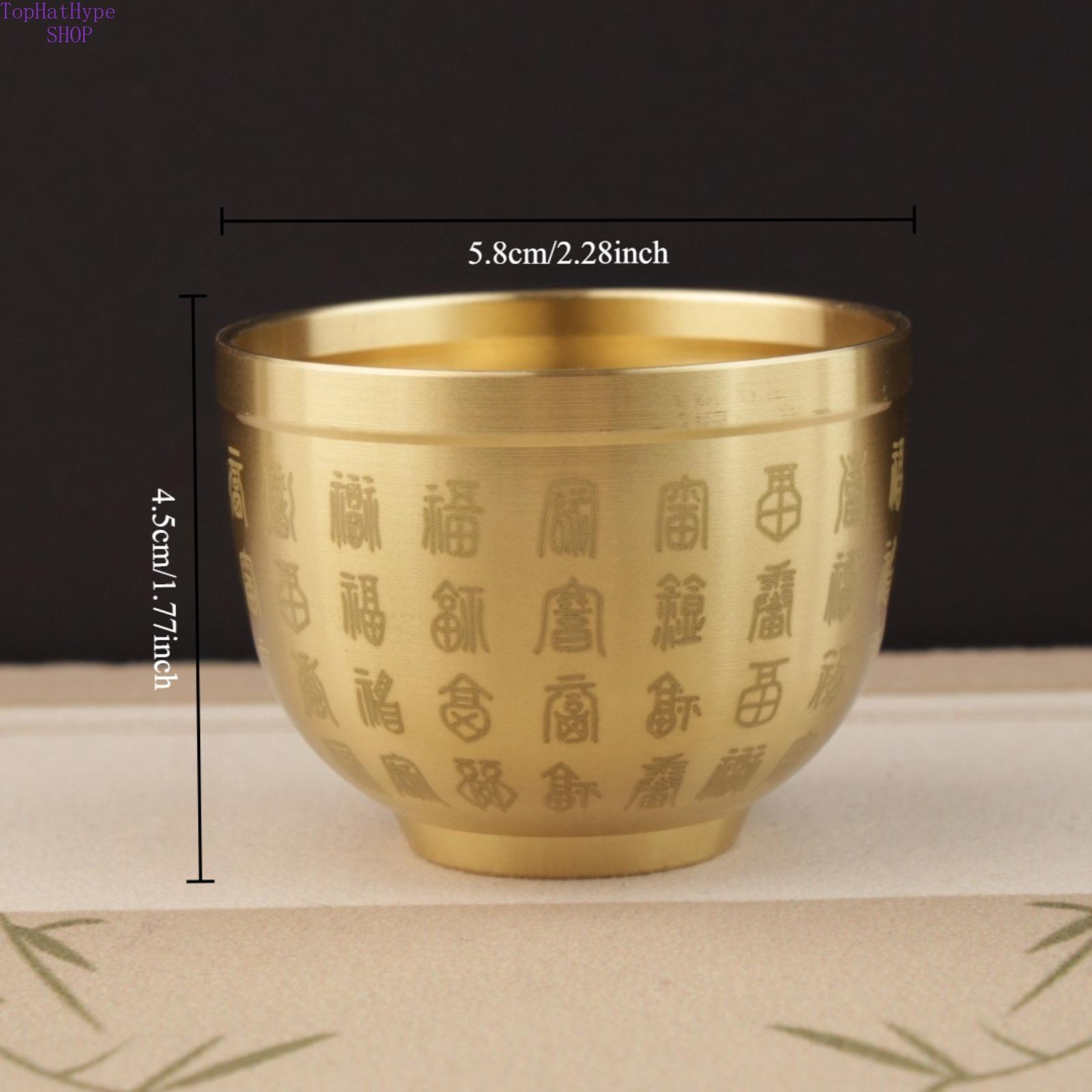 Chinese Style Brass Fortune Pot Figurine, Lucky Five Blessings Treasure Bowl Decor, Feng Shui Wealth Collectible for Home & Office Desktop Display