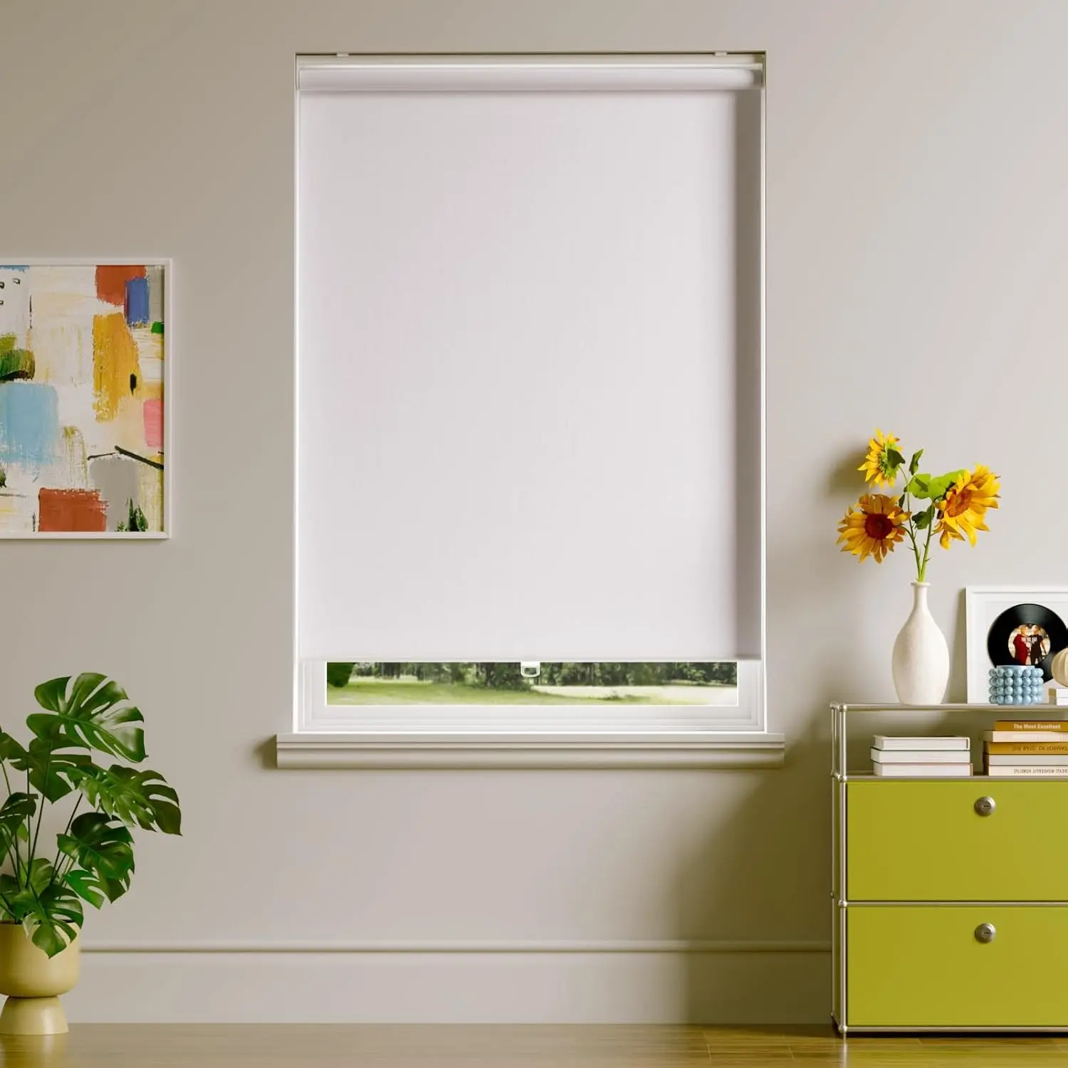 Cordless Blackout Roller Window Blinds, Thermal Insulated Pull Down Temporary Shades for Home, Inside Mount Door Curtains, White, 35" W x 72" H