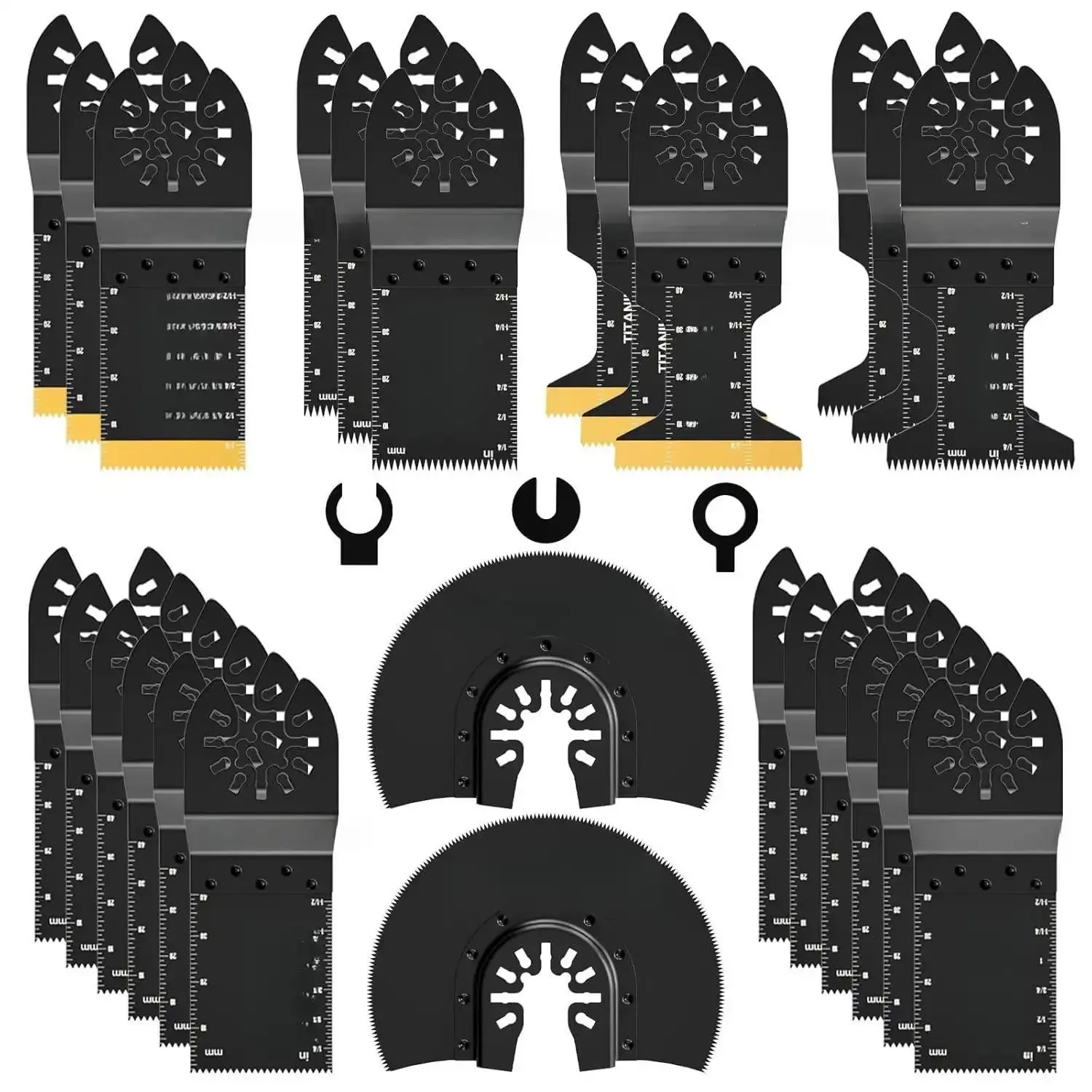 26-Pcs Titanium Oscillating Saw Blades Kit, Multitool Blades for Wood, Plastic, Metal, Compatible with Dewalt, Milwaukee, Ryobi, Craftsman