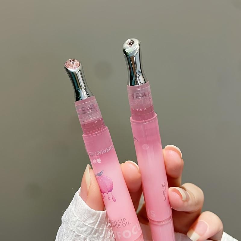 Peach Flavor Hydrating Lip Oil Balm & Lip Gloss Stick, Long-Lasting Moisturizing Care, Bright Radiant Glossy Shine, Reduces Dryness & Wrinkles, No Alcohol/Aerosol