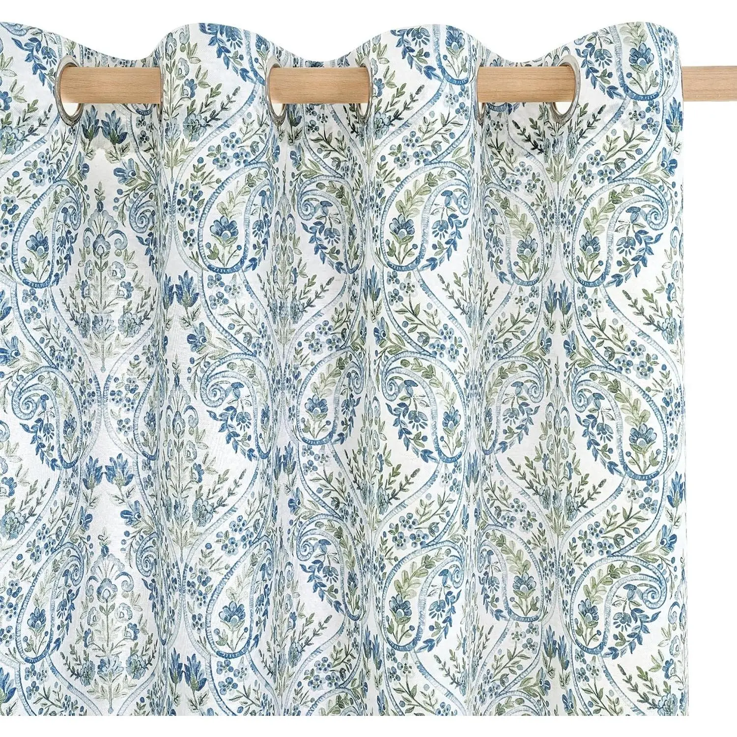 Blue Green Paisley Floral Curtains 84 Inch Length, 2 Panels - 52 x 84 Inch, Leaf Patterned Boho Style for Living Room, Grommet Top, Light Filtering, French Country Farmhouse BedroomGift