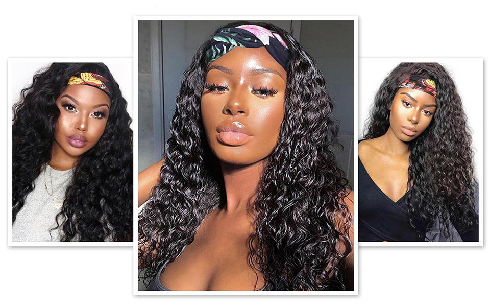 Bling Hair Headband Wig Deep Wave Human Hair For Women Glueless Short Curly Cheap Wig Fall Machine Made Non Lace Brazilian Remy Hair TikTokShopStockUp