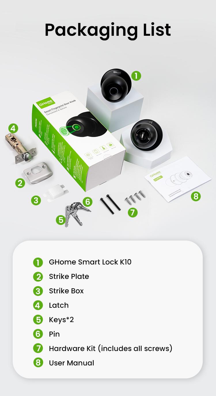 GHome Smart Fingerprint Door Knob, Rechargeable Biometric Smart Lock with App Control for Bedroom, Home, Office, Garage, Hotel, and Apartment