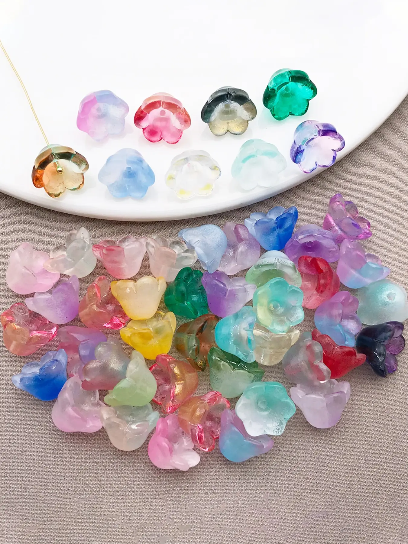 Random 50pcs 11x8mm Glass Bell Orchid Charms Pendant, DIY Necklace Earrings Bracelet Fashion Accessories, Trendy Jewelry Supplies