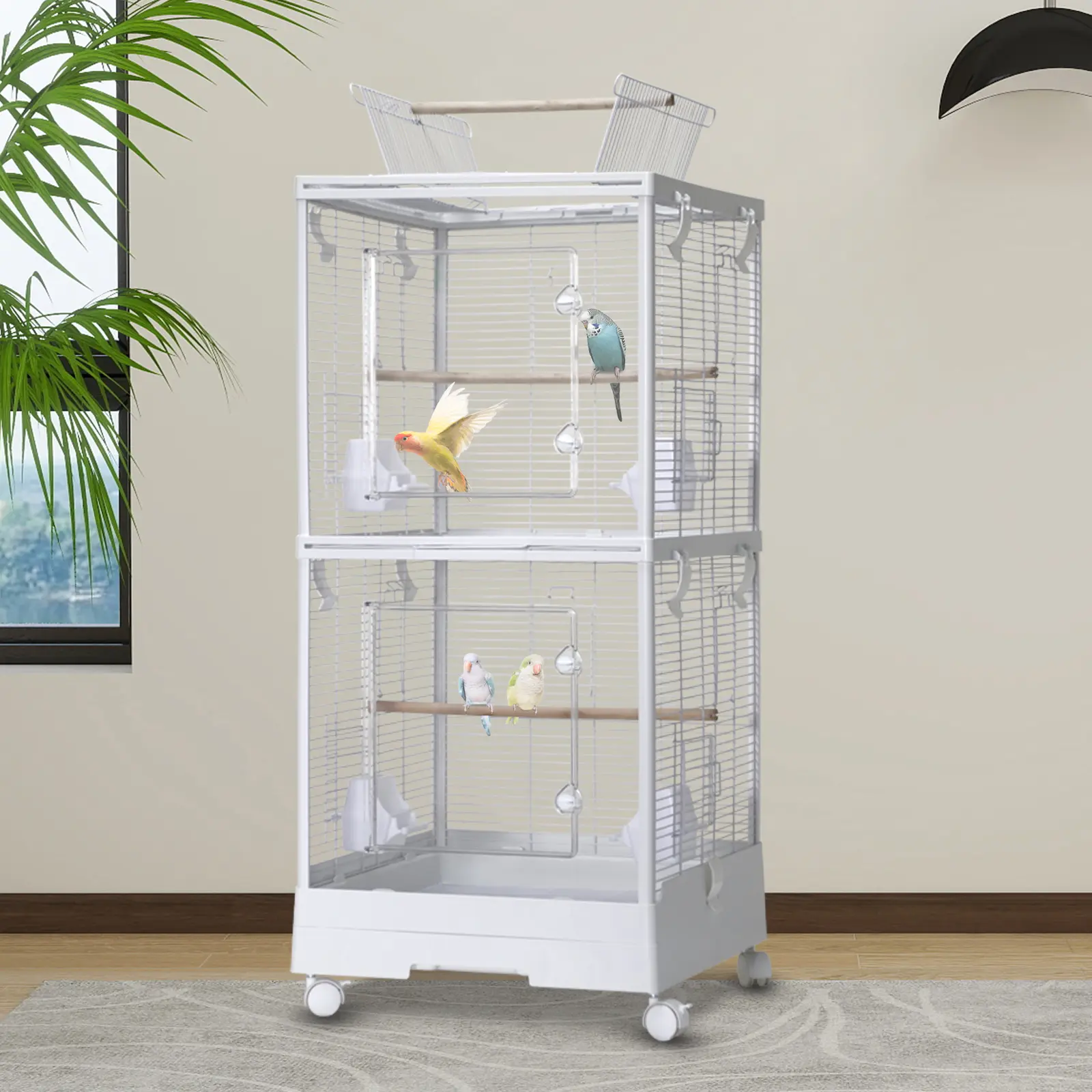 3-in-1 Bird Cage – Indoor/Travel/Outdoor Aviary – 39" Tall, Lockable Wheels, Removable Tray & Wide Door – for Budgies/Canaries/Small Parrots