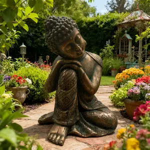 Bronze Sitting Buddha Statue, Resin Garden Ornament for Gardens, Courtyards, Tea Rooms, Outdoor Spaces, Decorative Sculpture