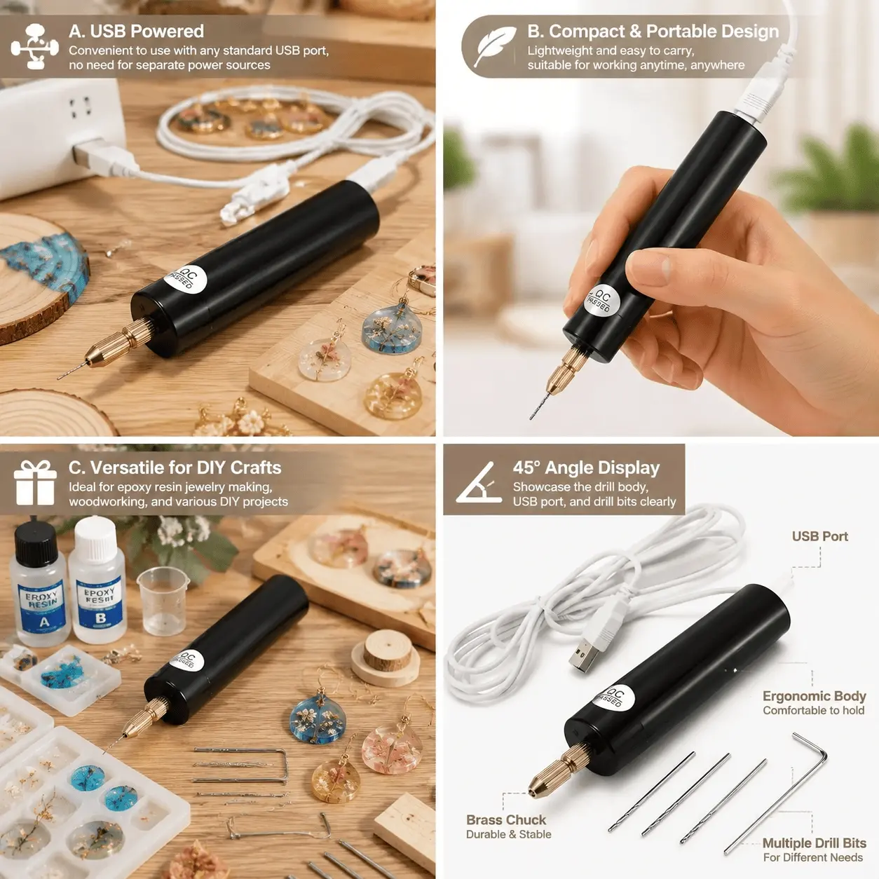 Portable USB Micro Engraver Pen Kit: 5 Diamond & Ceramic Bits, Aluminum Alloy Body for Jewelry, Wood, Metal, PCB, Crafts DIY Polishing & Engraving