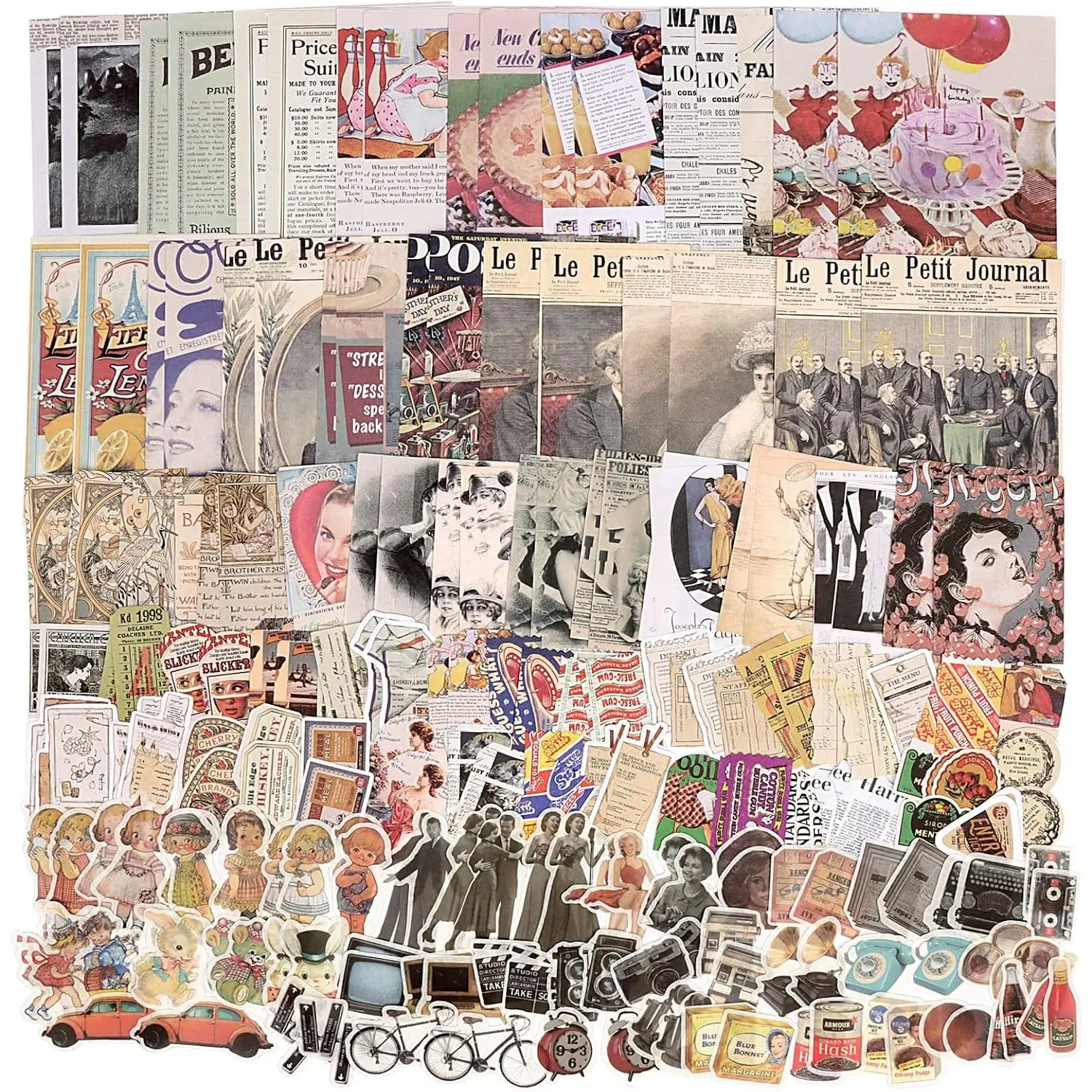 200 count  Junk Journal Supplies,Scrapbook Supplies Scrapbooking Paper and Stickers Ephemera for Art Aesthetic Journaling Kit Collage ()