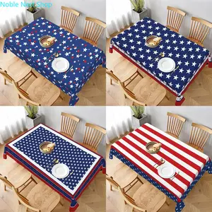 Patriotic Stars and Stripes American Flag Tablecloth, Waterproof Washable Stain Resistant Polyester Table Cover, Reusable Desk Cloth for 4th of July Independence Day Outdoor Picnic Party