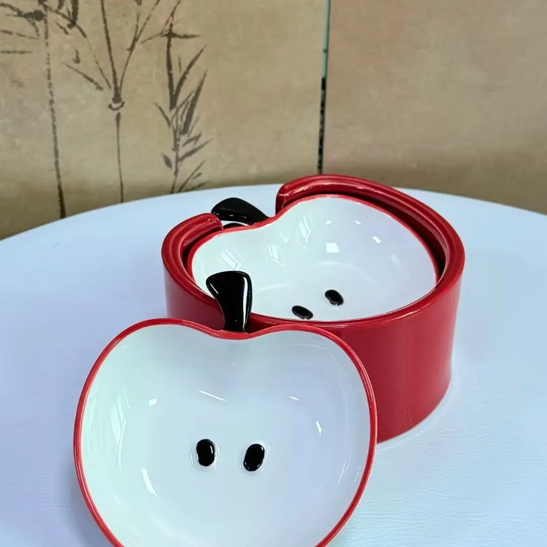 Cute Apple Shape Ceramic Plate Set, Adorable Healing Style, Decorative Plates, Smooth Glazed Surface, Easy to Clean, Ideal for Home Tableware, Gift-Ready