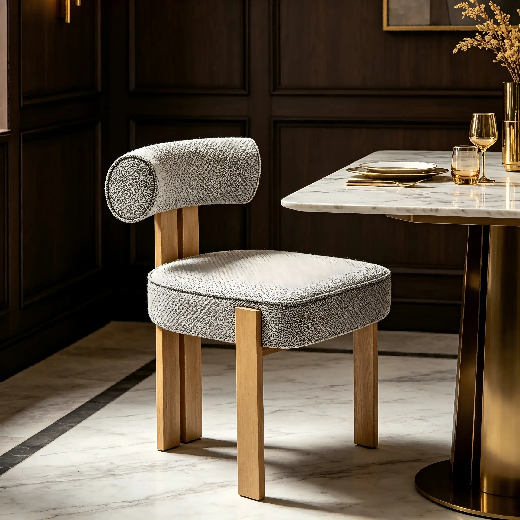 ARCH Modern Fabric Dining Chair Upholstered Armless Side Chair with Natural Wood Finished Metal Frame Curved Backrest Accent Chair No Assembly Required for Dining Room Living Room Kitchen Grey 1pc, Grey Color Options, Fabric/Metal Material