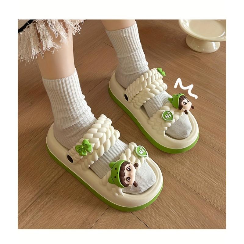 (New)Women's Slide Sandals With Cute Cartoon Design, Soft Sole Summer Open Toe Shoes, Indoor & Outdoor EVA Slides