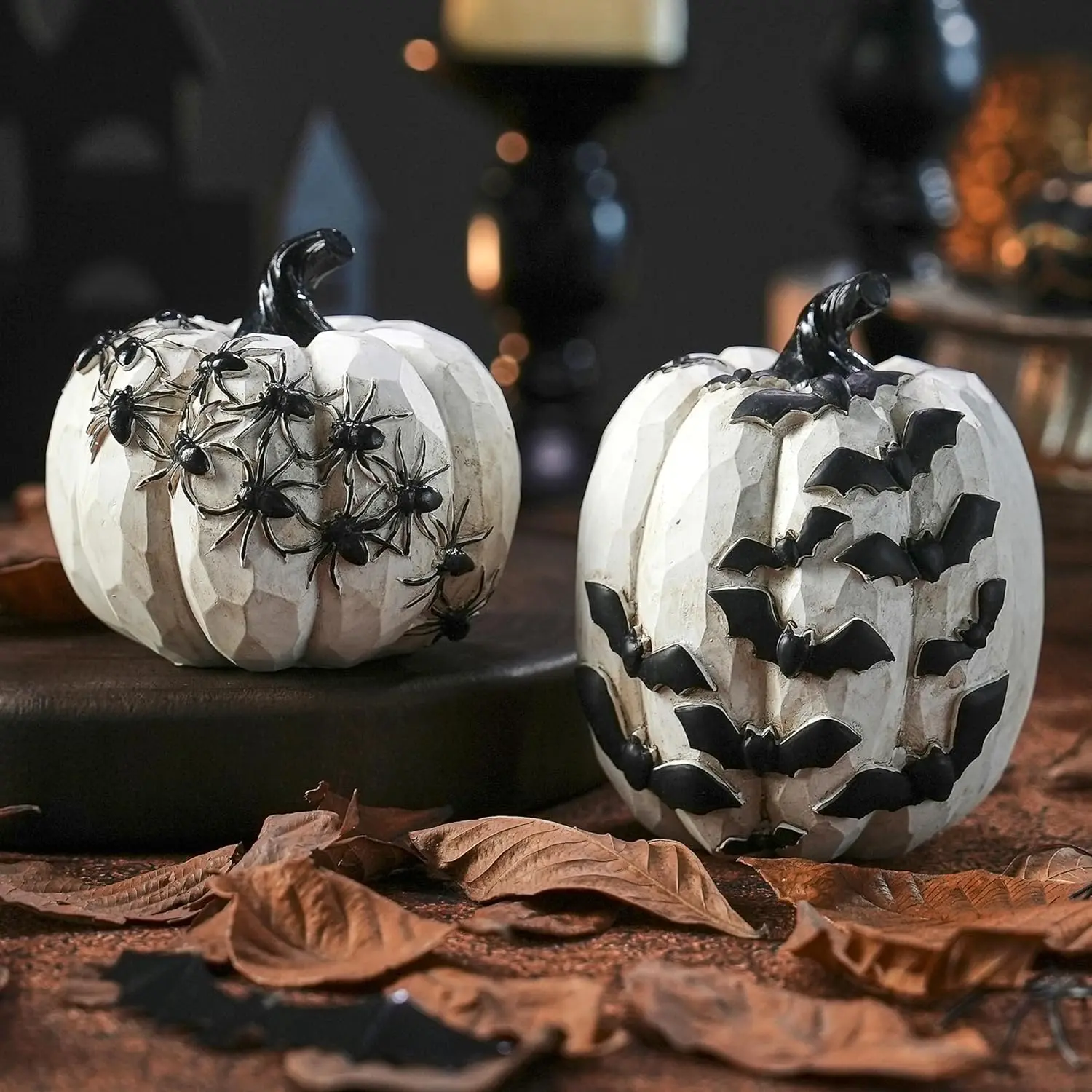 Pumpkins with Bats for Halloween Indoor Decor | 2 count  Halloween Pumpkins, Small Decorative Pumpkins for Halloween Decorations,  Tabletop Indoor Party Decor