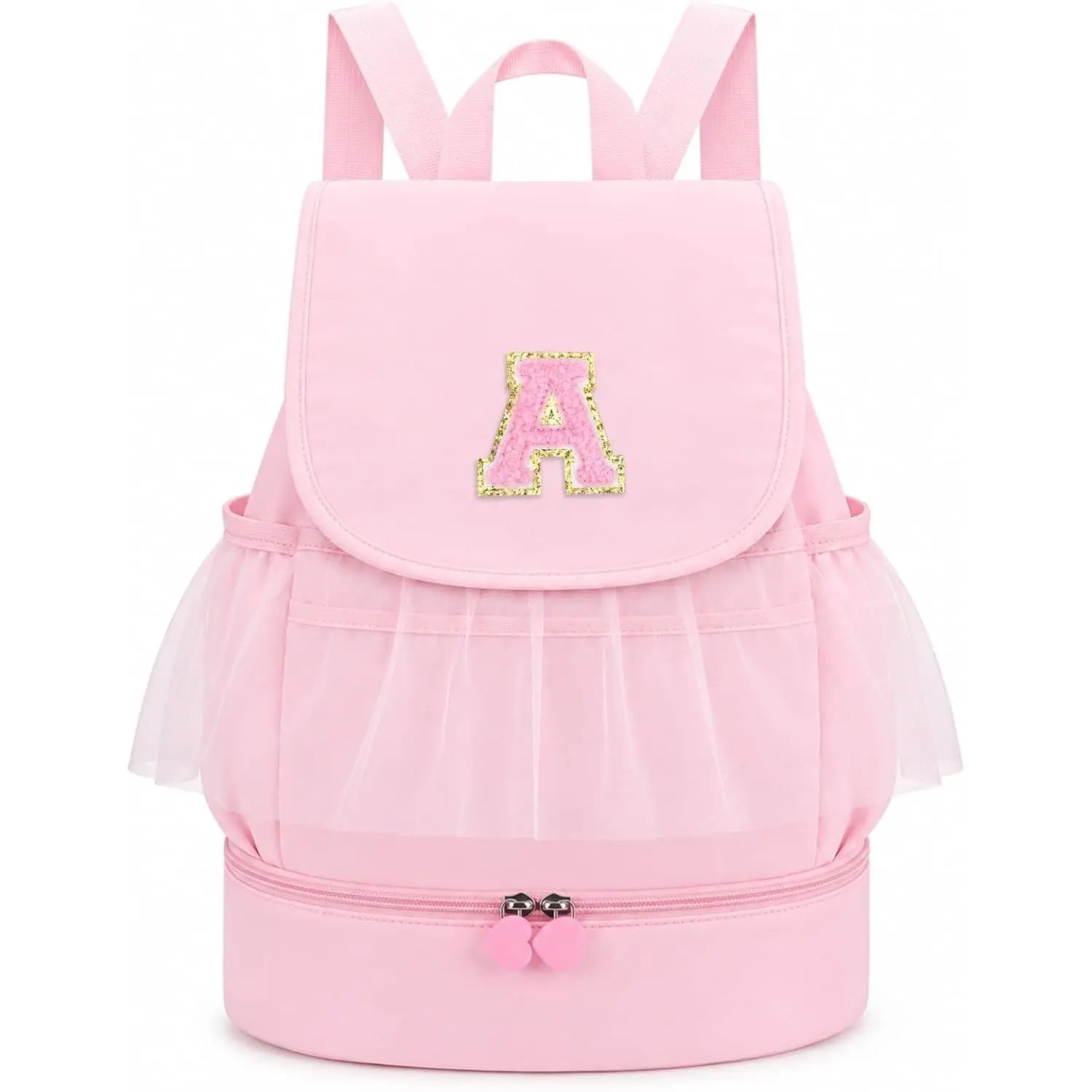 Initial Letter Ballet Drawstring Dance Backpack for Girls, Sports Gym Bag with Separate Shoe Compartment for Swimming Beach Use