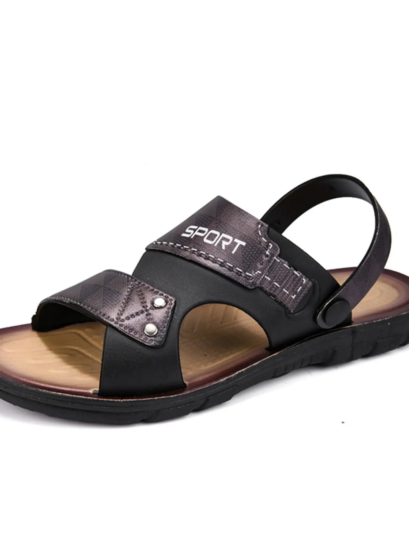 Vintage Textured Leather Design Sandals, Soft Sole Anti-Slip Outdoor Breathable Flip Flops, Comfortable Two-In-One Slippers, PU Sandals