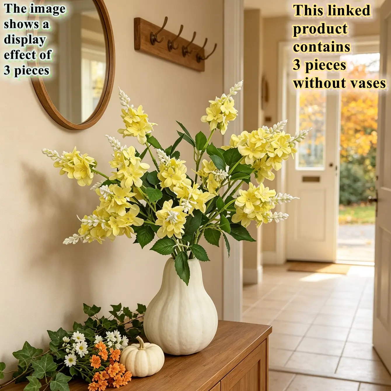 3pcs artificial flower Yellow Phoenix Tail Orchid, UV resistant and romantic, suitable for party, home decoration, wedding, garden, office, indoor and outdoor, Thanksgiving, Halloween and other festivals, suitable for decoration in all seasons in autumn