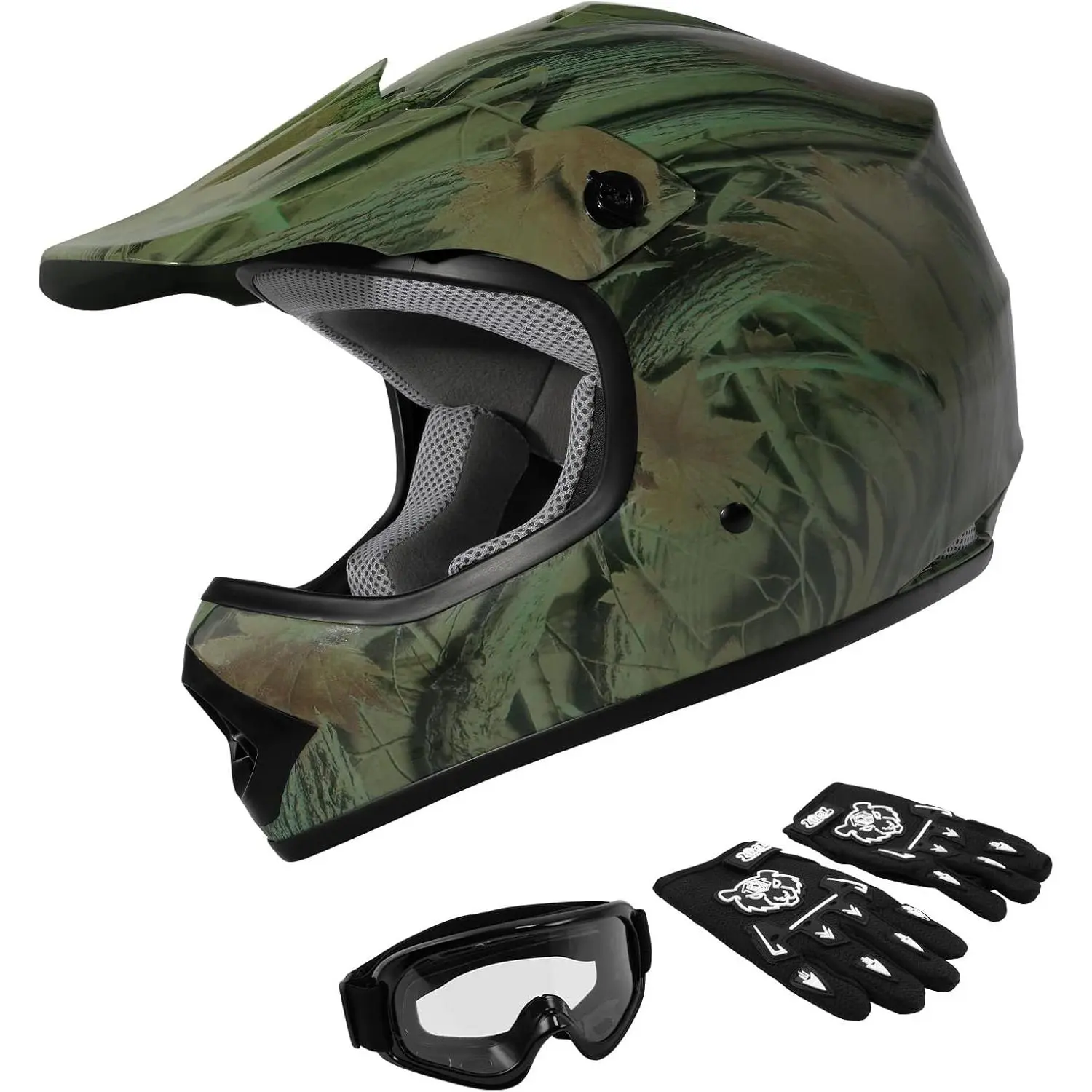 Kids Youth Full Face Offroad Racing Helmet, Helmet + Gloves, Goggle Set for Motocross & Street Use, Full Face Helmet