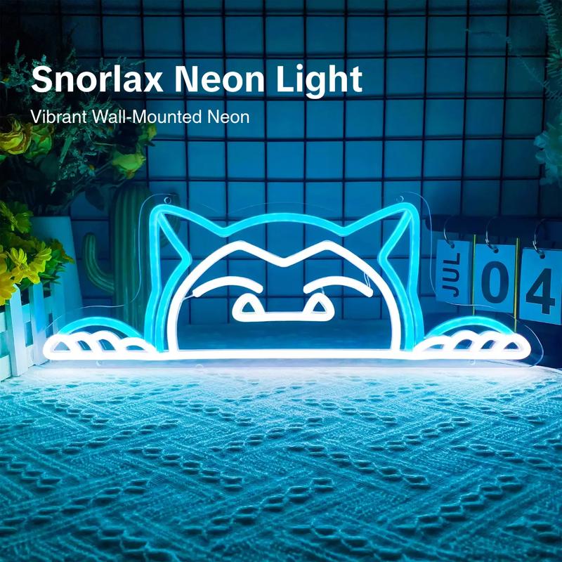 Cute Snorlax-patterned neon sign, USB-powered Snorlax neon light, dimmable neon sign, Decorative neon light, suitable for bedrooms, homes, man caves, game rooms, and restaurants.