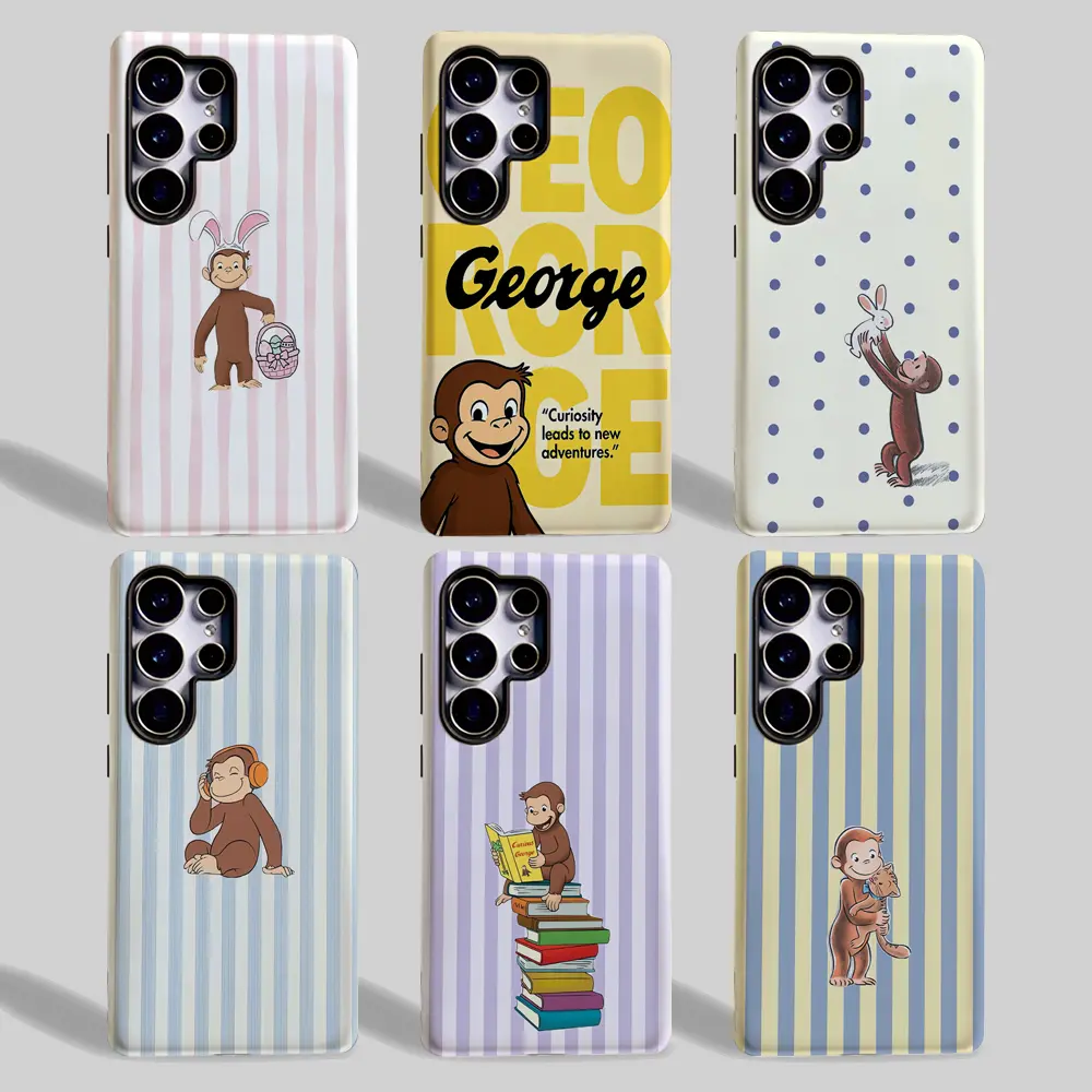 Curious George Print phone case for Samsung GalaxyS26/S25/S24/S23/S22/S21/PLUS/FE/Ultra/NOTE20/A71/A56/A55/A54/A53/A52/A36/A35/A34/A26/A25/A23/A16/A15/A14/A13/A06/A04S,Shockproof Tough Artistic Thickened Slim Stripe Cute Monkey Cartoon cover