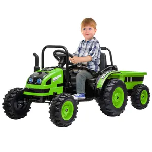 Stroller for children, trailer stroller, 12 V battery powered electric tractor with remote control, dual 35 W motors, music, USB, LED lights, audio, seat belt