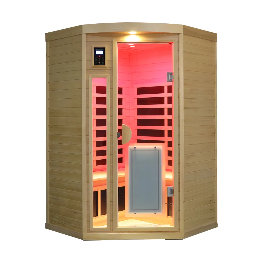 ARCH Far Infrared Sauna Room Indoor Pentagonal Solid Wood Home Spa Detox Therapy Low EMF Carbon Fiber Heaters Digital Control Panel 60 Min Timer 47.24x47.24x75.95 in Natural, Natural Color Options, Solid Wood Material, Product Dimensions: 47.24 W x