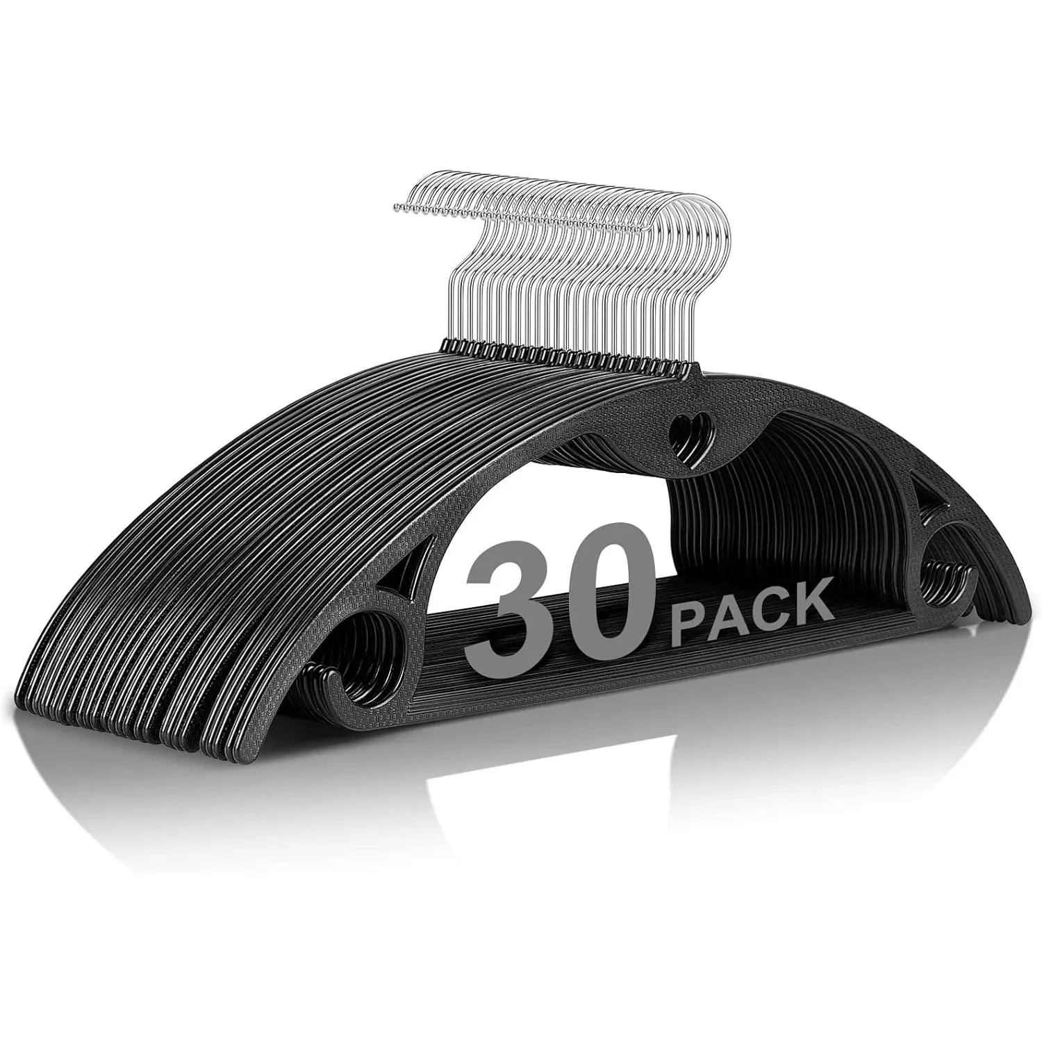 Plastic Hangers - Black Clothes Hanger No Shoulder Bumps & 360°Swivel Hook, Thin, Space Saving for Closet, Non Slip, Fit for Suits Pants Heavy Duty Adult Coat - 30 Pack