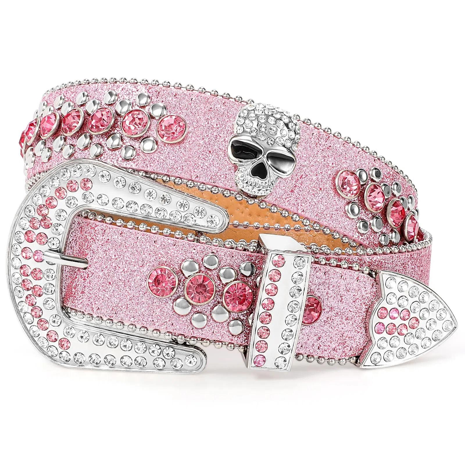 XZQTIVE Rhinestone Skull Sequins Belt for Men and Women - Sparkly Bling Diamond Studded Belt, Western Cowgirl Cowboy Style, Glamorous Accessory for Parties, Events, and Daily Wear