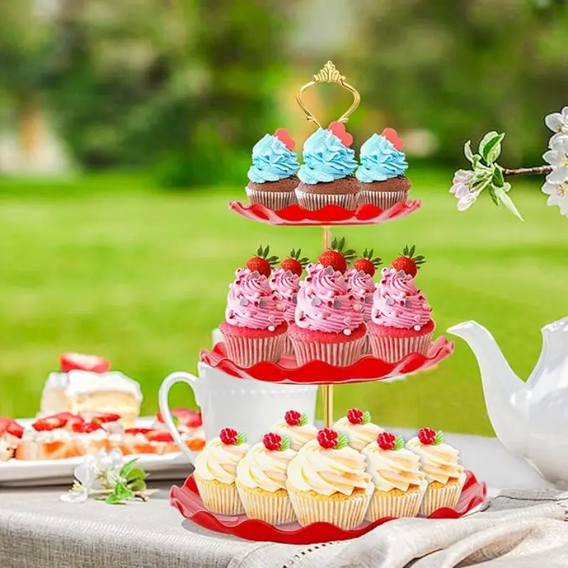 3-Tier Paper Cupcake Stand Holder, Plastic Cupcake Tower with Layered Trays, Ideal for Cupcakes, Donuts, Fruits, Baking Accessories, Decoration