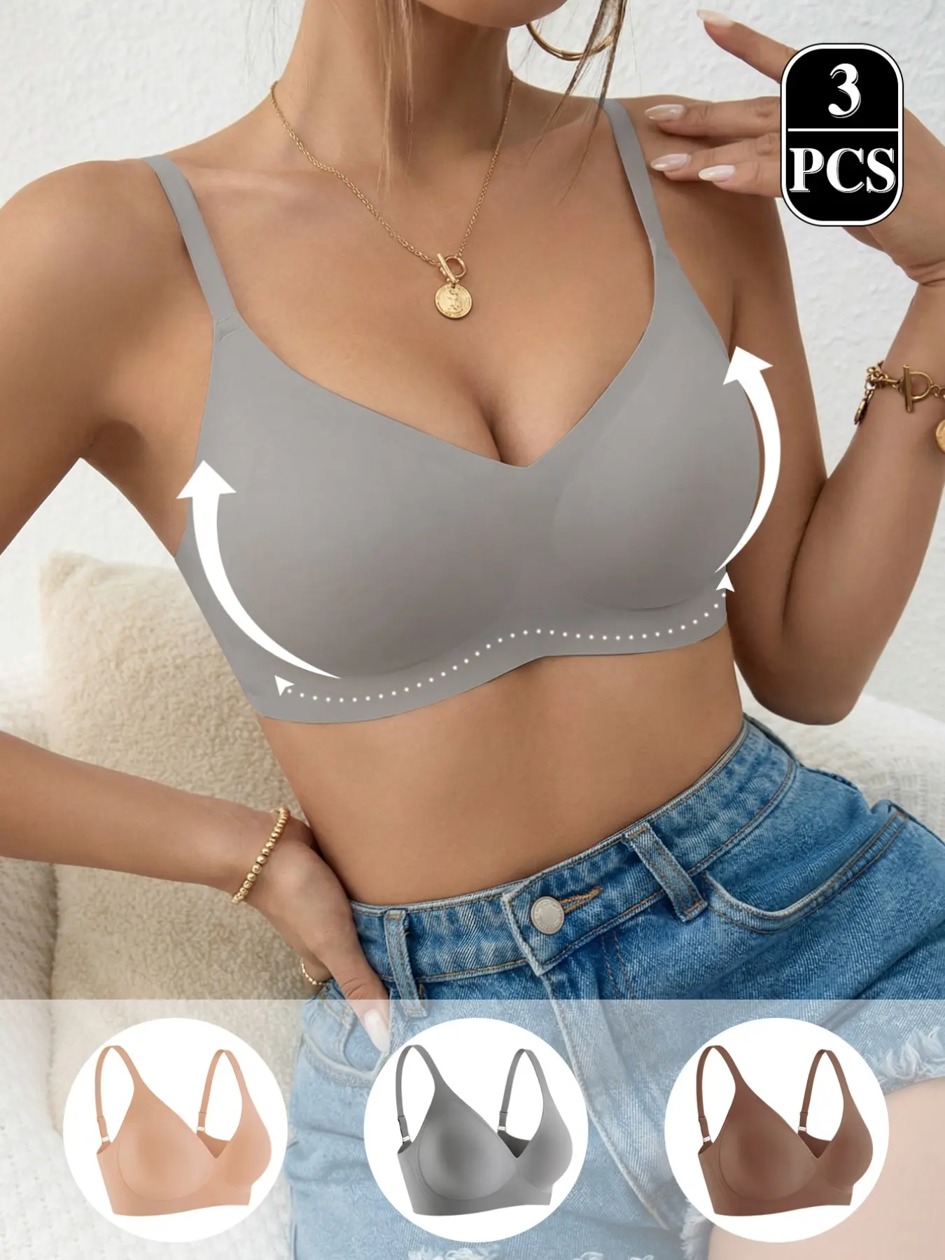 3-Pack Seamless Wireless Everyday Bras for Women, Adjustable Straps, Full Coverage, Medium Support, Soft Breathable, All Seasons