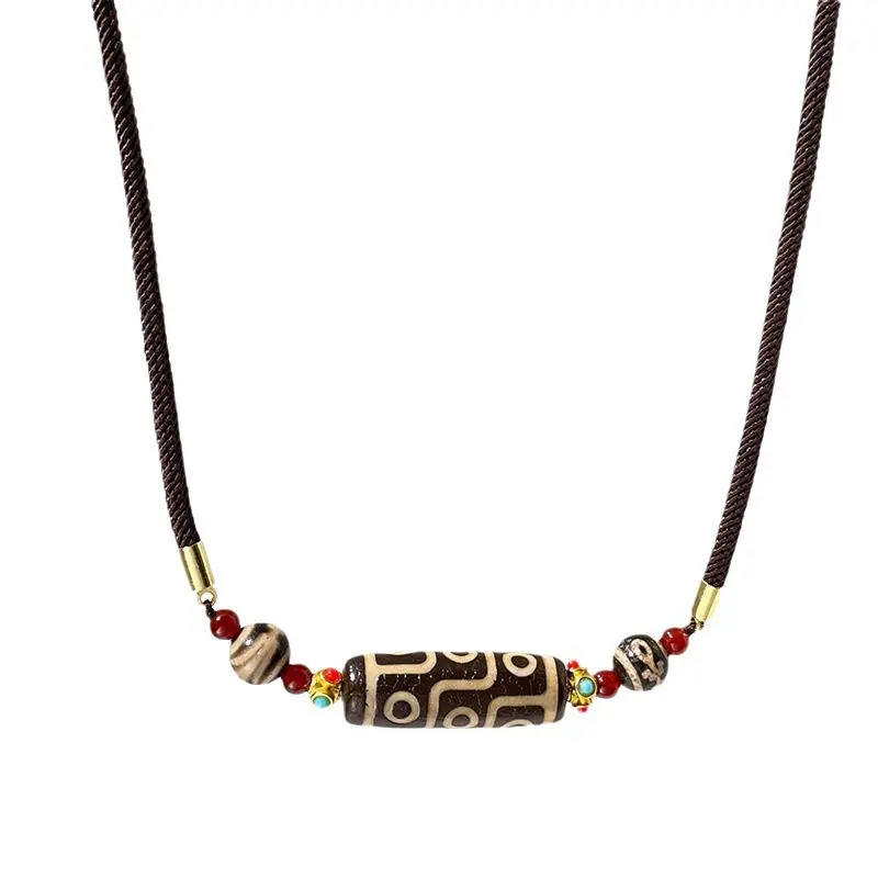 Ethnic Tibetan-Style 9-Eyed Dzi Bead Necklace, Home Decor Hanging Ornament