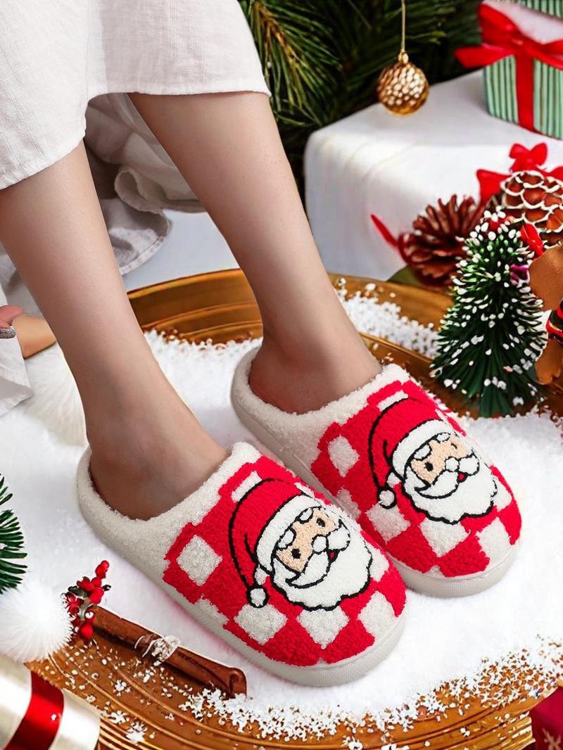 Cute Cartoon Gnome Christmas Pattern Slippers, Casual Soft Comfortable for Women, Fluffy All Seasons House Shoes for Indoor & Outdoor, Fuzzy Warm Slippers