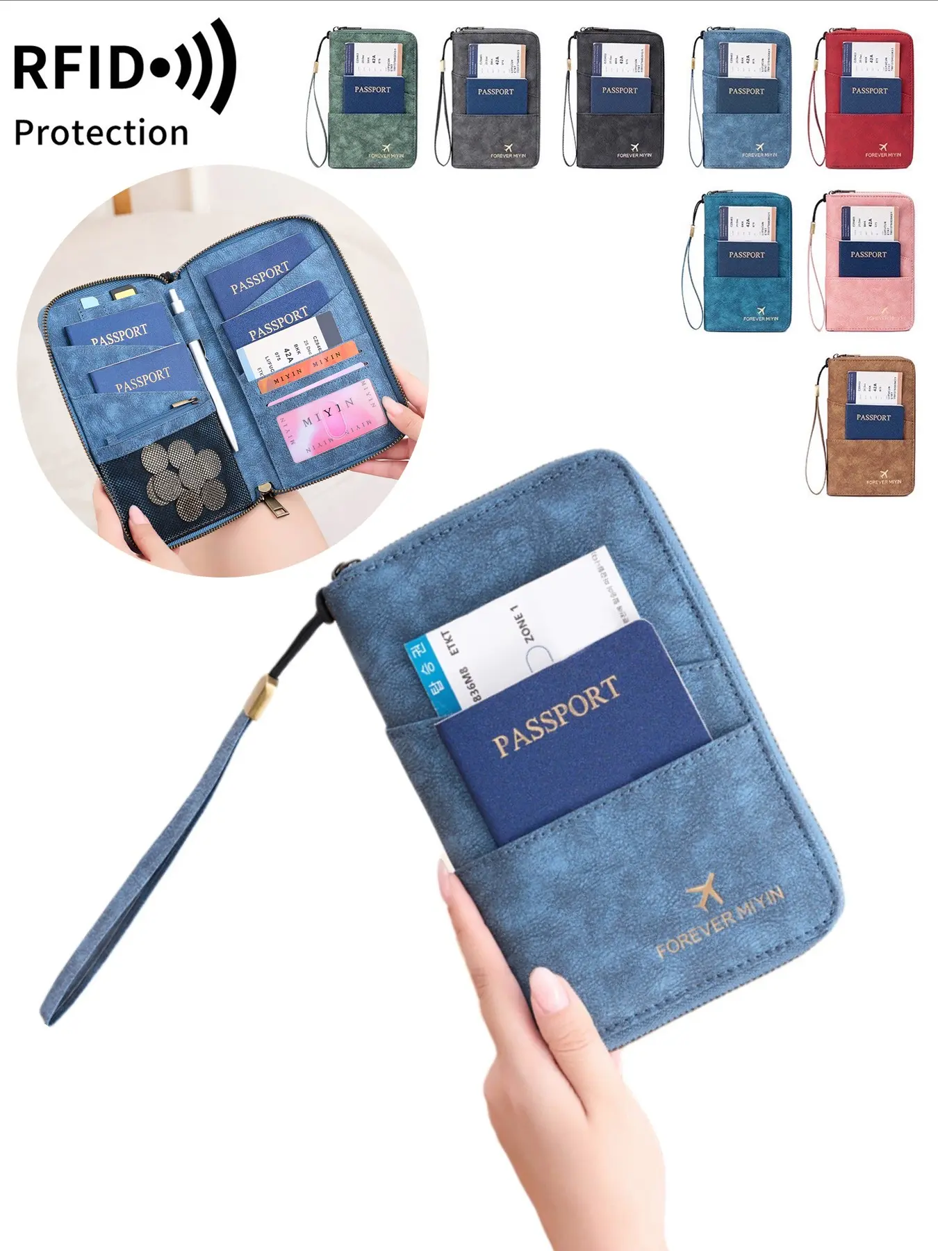 Multifunctional Passport Holder, Passport Cover, Large Capacity, Rfid Shielded, Business Travel Wallet, Detachable Wrist Strap, Unisex, Safe Travel