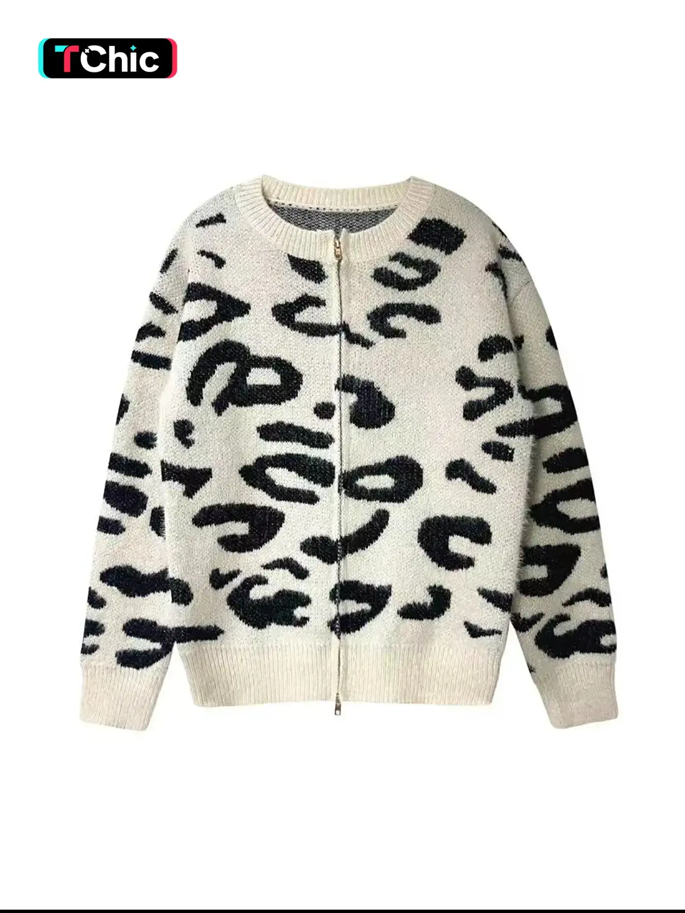 Vintage Leopard Print Knit Sweater Coat for Women, Loose Fit Early Fall Casual Soft Knitted Cardigan, Elegant Slimming Design