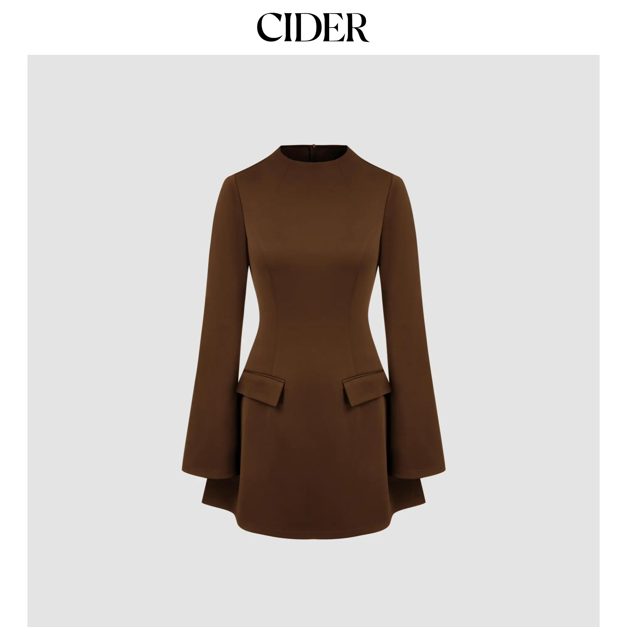Cider [3 colors, size 0-10] High Neck Solid Long Sleeve Mini Dress SummerFinds