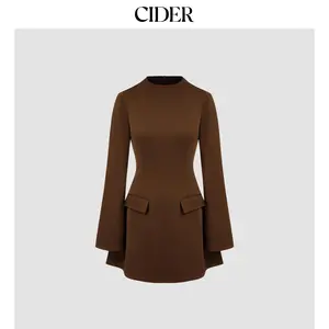 Cider [3 colors, size 0-10] High Neck Solid Long Sleeve Mini Dress Dealsforyou