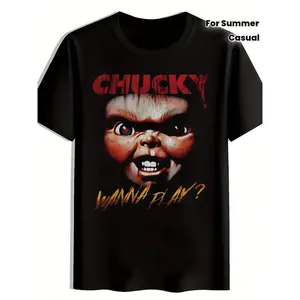 Casual men's t-shirt, daily design with CHUCKY cartoon face, perfect for summer with a sporty and modern round neck and short sleeves.