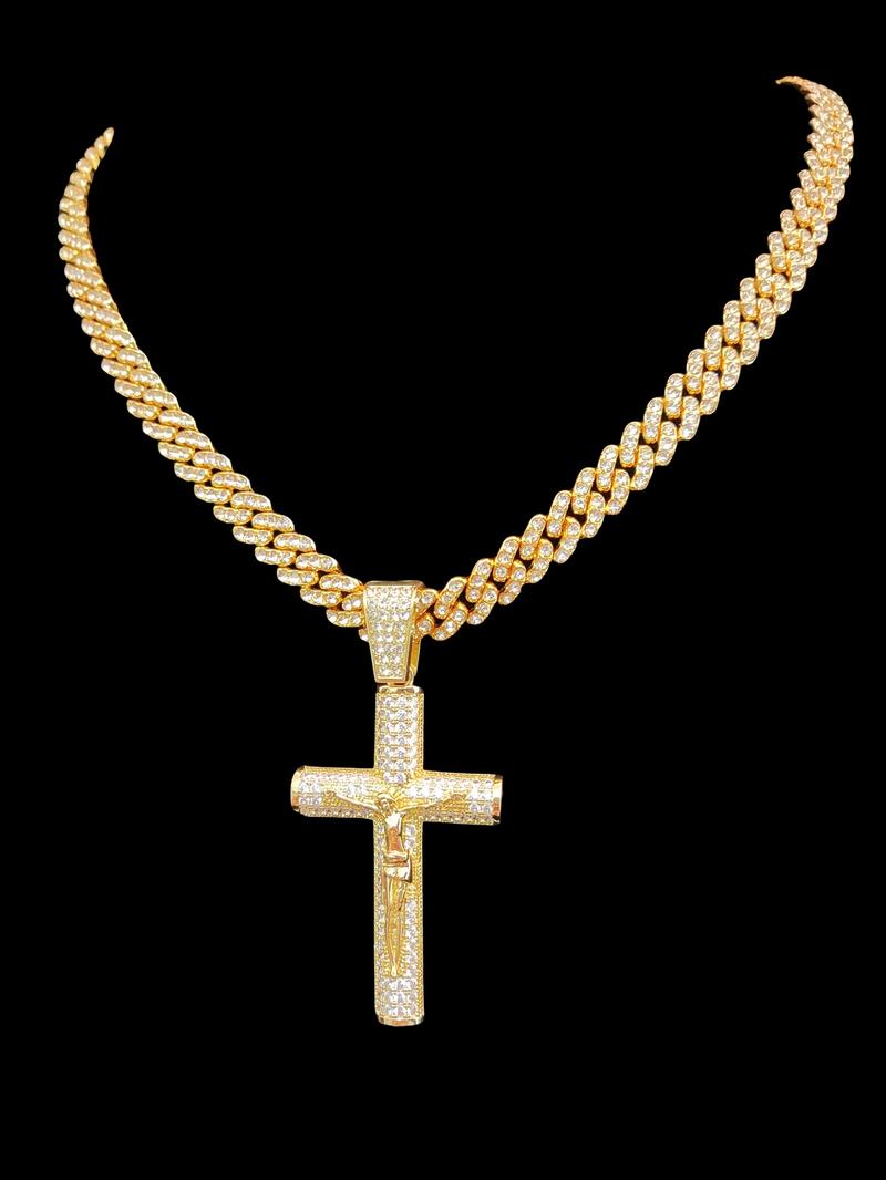 1Piece  Women Men Hiphop Cross and Jesus Shape Pendant Necklace Punk Vintage Hip Hop Iced Out Jewelry Bling Bling Necklace Is Perfect For Party Or Everyday Lovers' Gifts