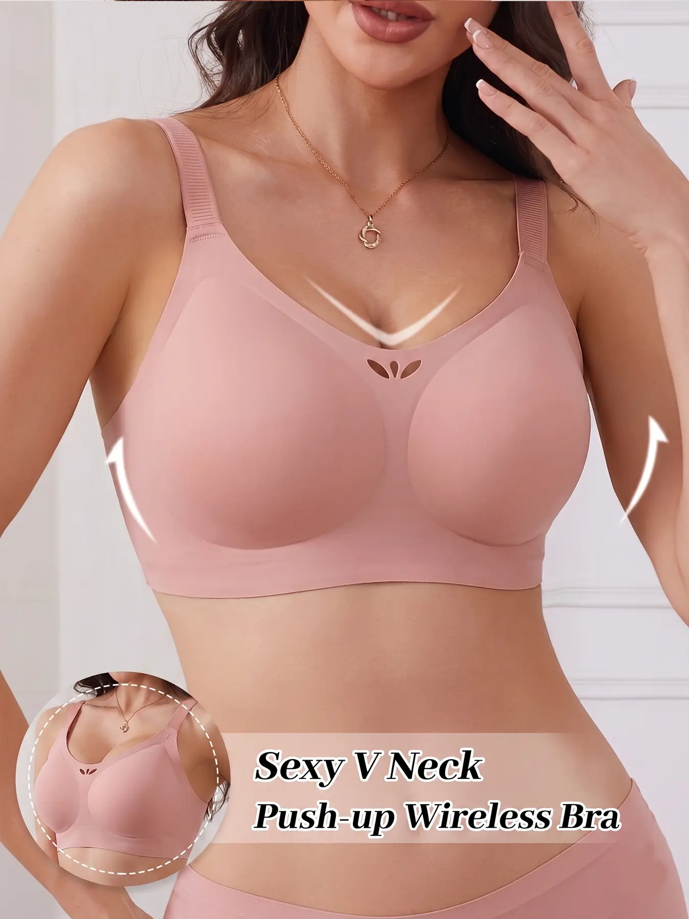 Ladies' Wireless Comfort Bra - Seamless wireless V-neck design, medium support, multi-color bras, suitable for casual wear, elegant solid opaque fabric, comfortable underwear, fashionable seamless bra, stretchy and comfortable fit