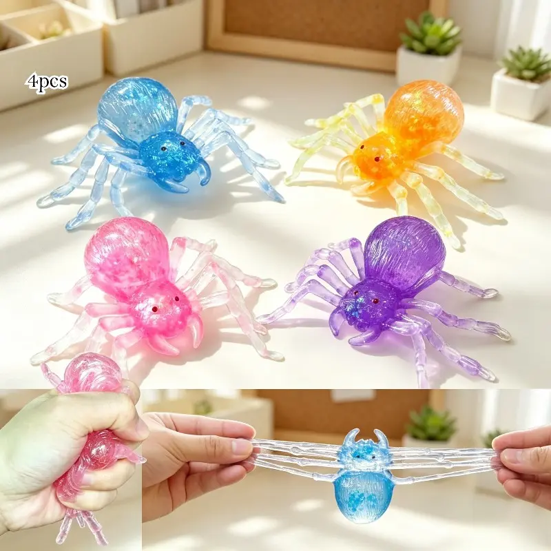 4-Pack Slow Rebound Spider Mochi Squishy Toy in 4 Colors (Pink, Purple, Blue, Yellow), Soft Stress Relief Ball, Sensory Fidget Toy for Adults, Desk Decor for Office, Great Gift for Anxiety Relief