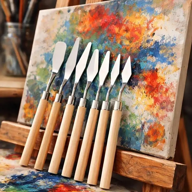 Wooden‑Handle Palette Knife Set, Multi‑Size Art Texture Scraper Knives, Paint Spatula for Acrylic, Gouache and Oil Paint, Artist Paint Mixing & Shaping Tools, DIY Hand‑Painting Art Supplies for Students