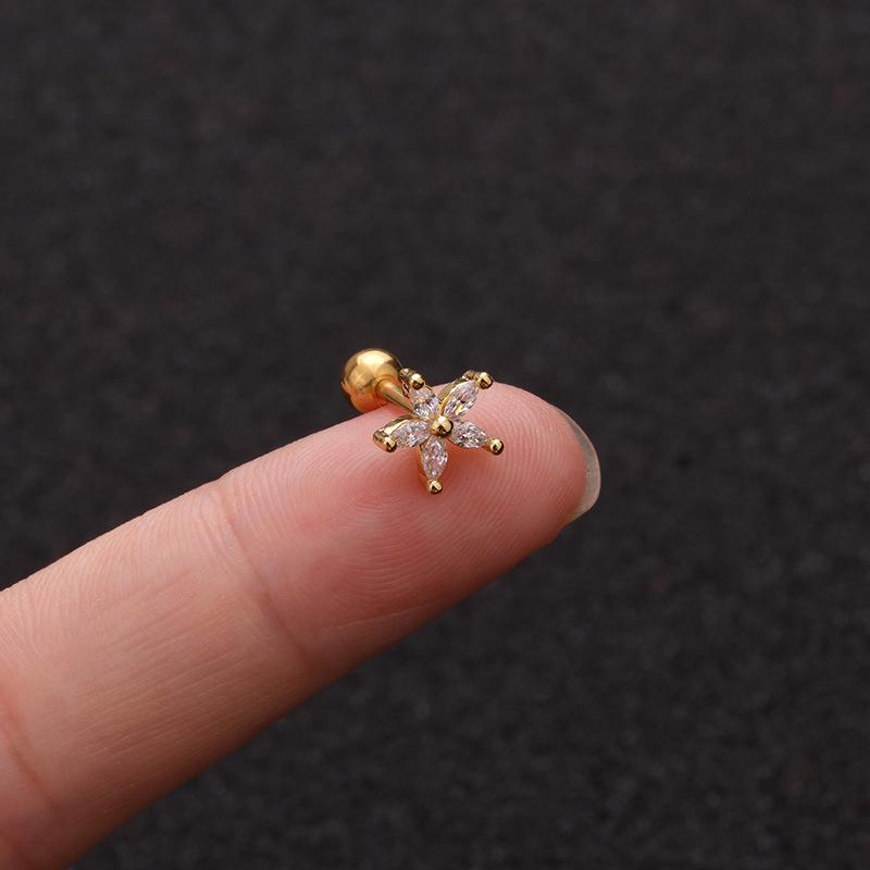 16G Gold CZ Internally Threaded Labret Set, 316L Stainless Steel Cartilage Stud Pack, Hypoallergenic Internally Threaded Nose Studs for Women Men