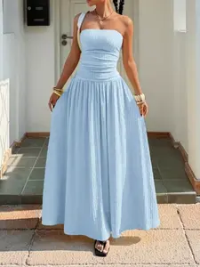 Women's Summer Daily French Sweet Style Vertical Striped Waist Fitted Bandeau Dress Home Outdoor City Slim Trendy Casual Elegant Youthful Simple Versatile Texture Stylish Artsy