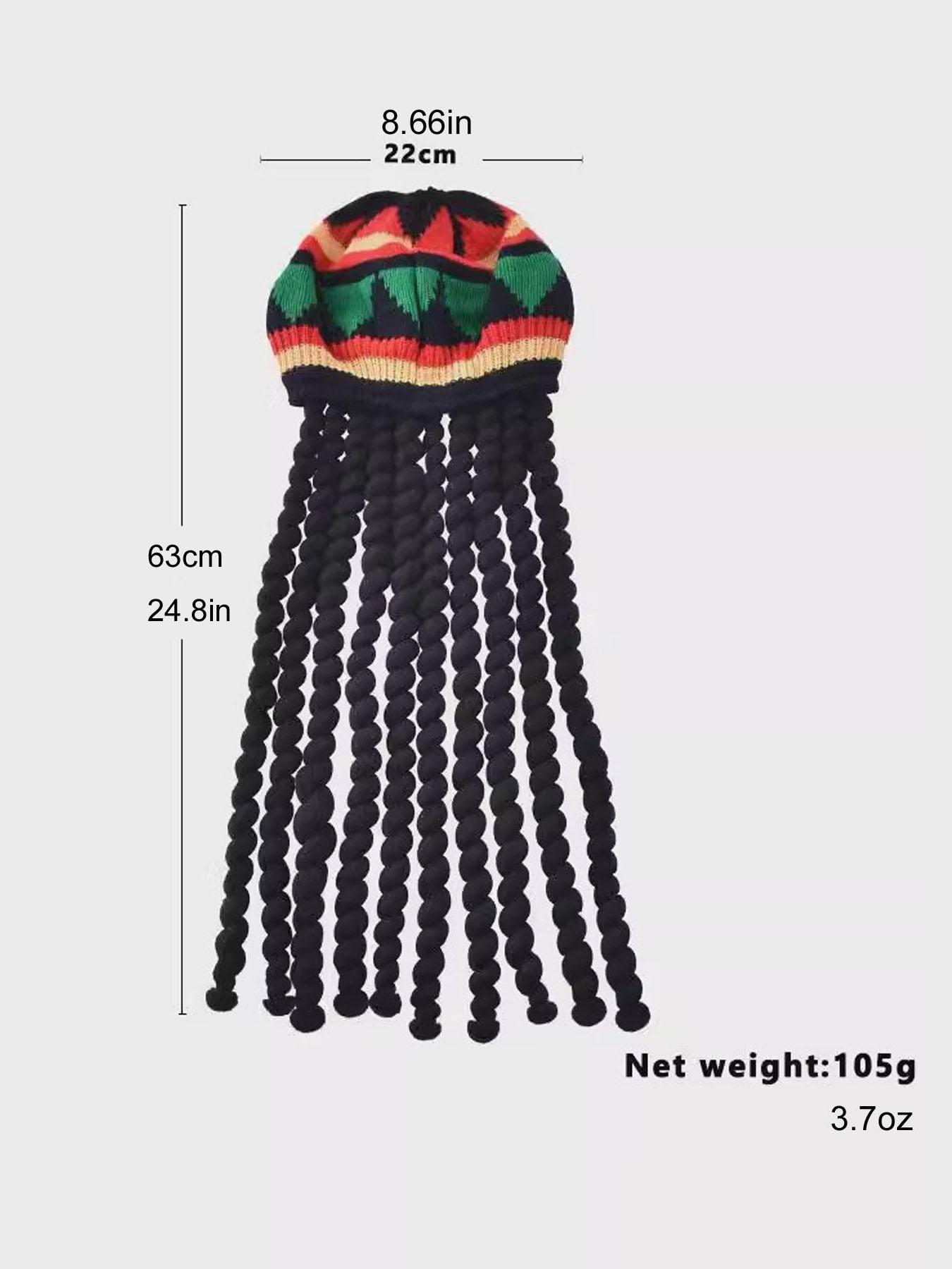1pc Jamaican Rasta Rastafarian Hat with Black Dreadlocks Braids| Party Costume Wig Accessory