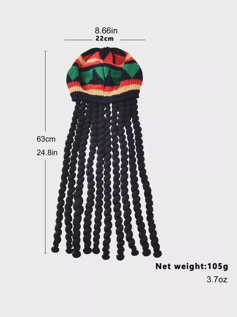 1pc Jamaican Rasta Hat with Black Dreadlocks Braids | Party Costume Wig Accessory 1pc Jamaican Rasta Hat with Black Dreadlocks Braids | Party Costume Wig Accessory