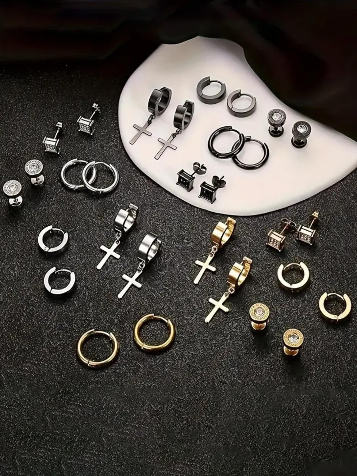 Geometric & Cross Design Earrings Set, Gifts for Girlfriend, Artificial Zircon Decor Ear Piercing Jewelry, Hypoallergenic Stainless Steel Cartilage Earrings for Women & Men, Body Jewelry for Birthday Gift, Fashionable Jewelry Accessories