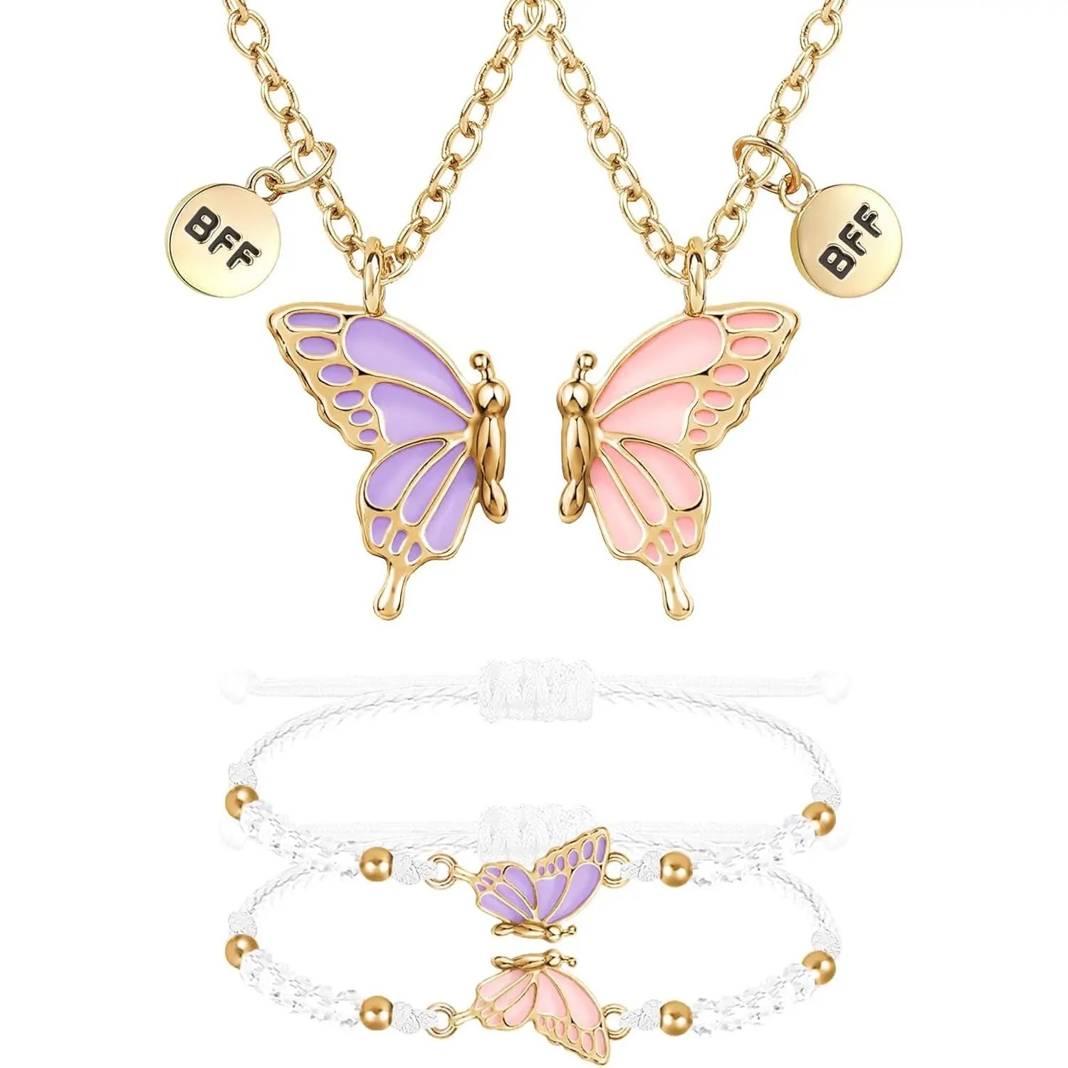 BFF Necklace and Bracelets for 2-Butterfly Friendship Necklace Bracelet Best Friend Necklace Matching Necklace Bracelets Gifts