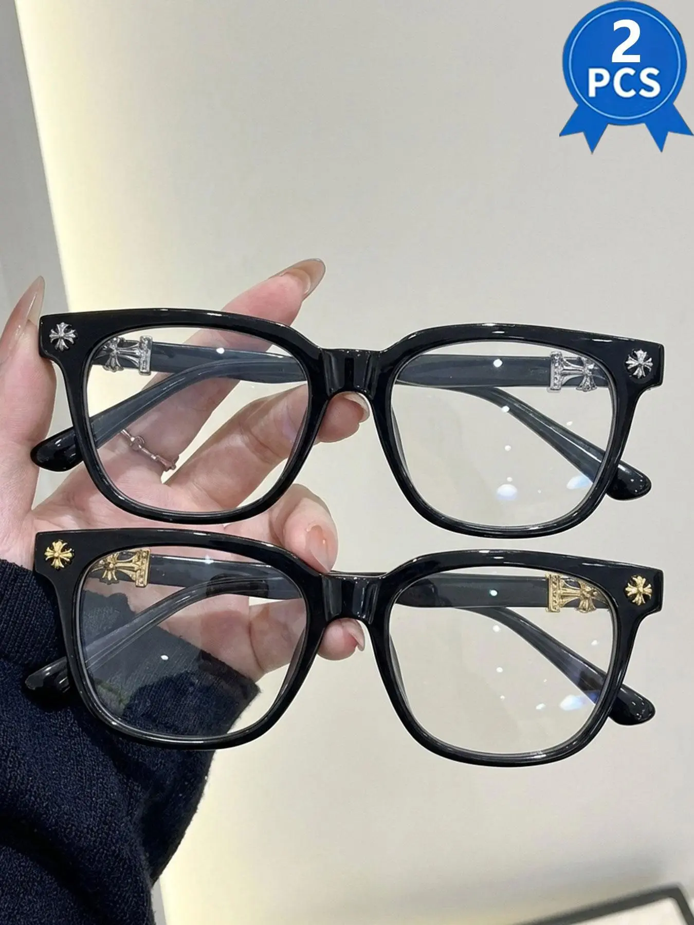 2PCS new square glasses, unisex design, fashionable light luxury elegant literary business eyeglass frames, multiple colors available, the perfect gift for him, very for daily computer use, anti-blue light decorative photo glasses.