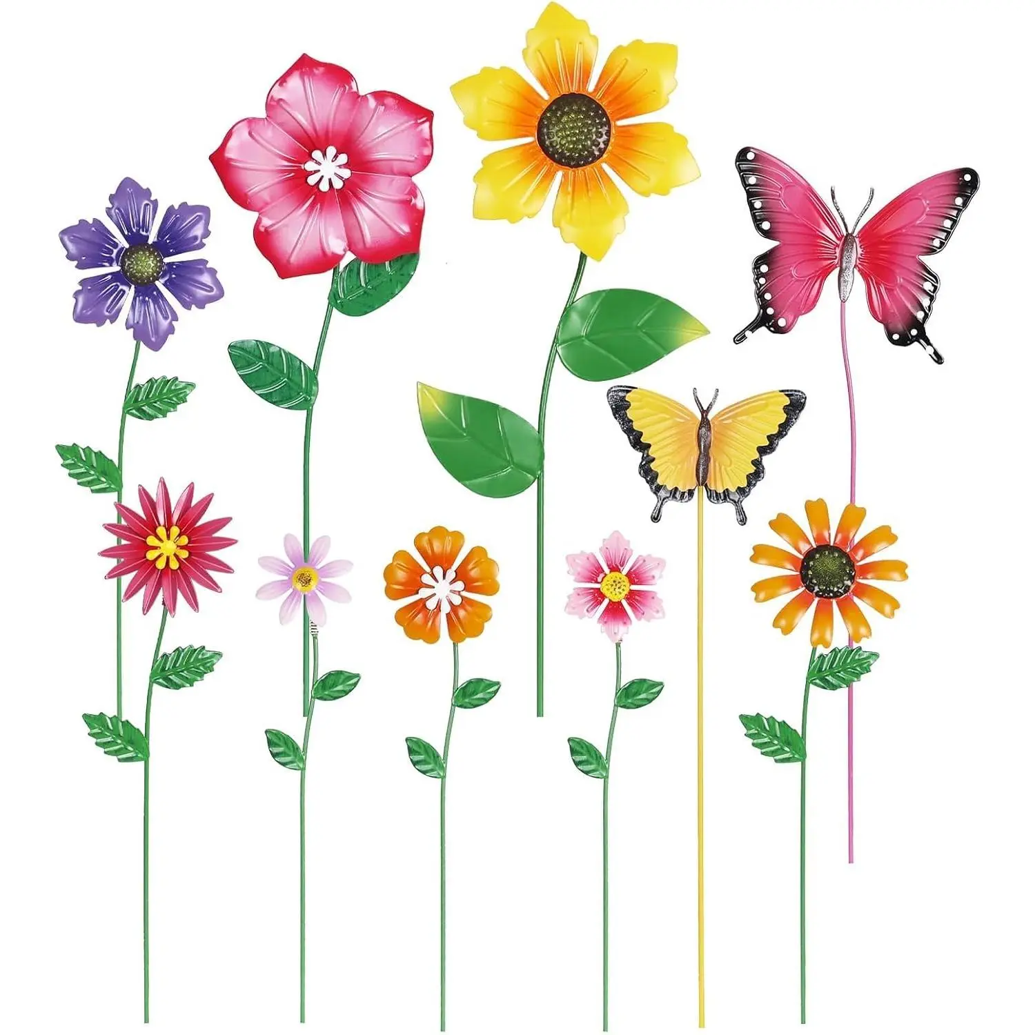 Garden Decor for Outside, Set of 10 Metal Flowers Decorative Garden Stakes for Spring Decor, Yard Art Garden Decorations for Outdoor Lawn Porch Pathway (Multi-Color) (Color b)